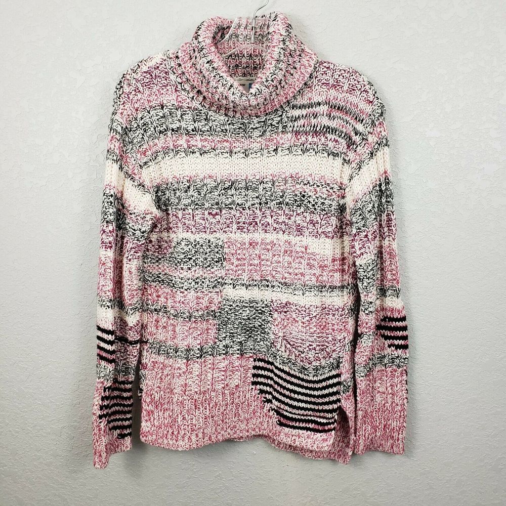 Anthropologie Pink White Gray Striped Cowl Neck Sweater